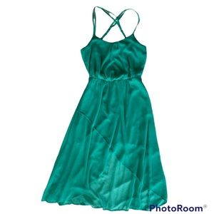 Light teal flowing high-low dress with strappy back. Size 36/US 6.